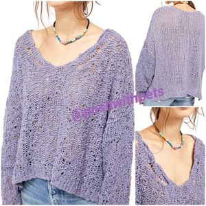 Free People NWT Sunday Shore Cotton Blend Chunky Open Knit Purple Sweater New
